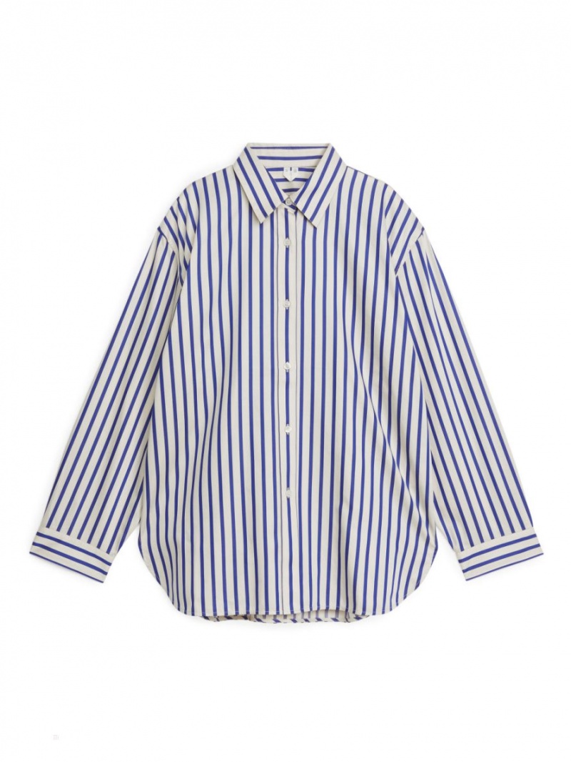 Camasa Arket Relaxed Poplin Dama Albastri Albi | Romania-AKWL64508