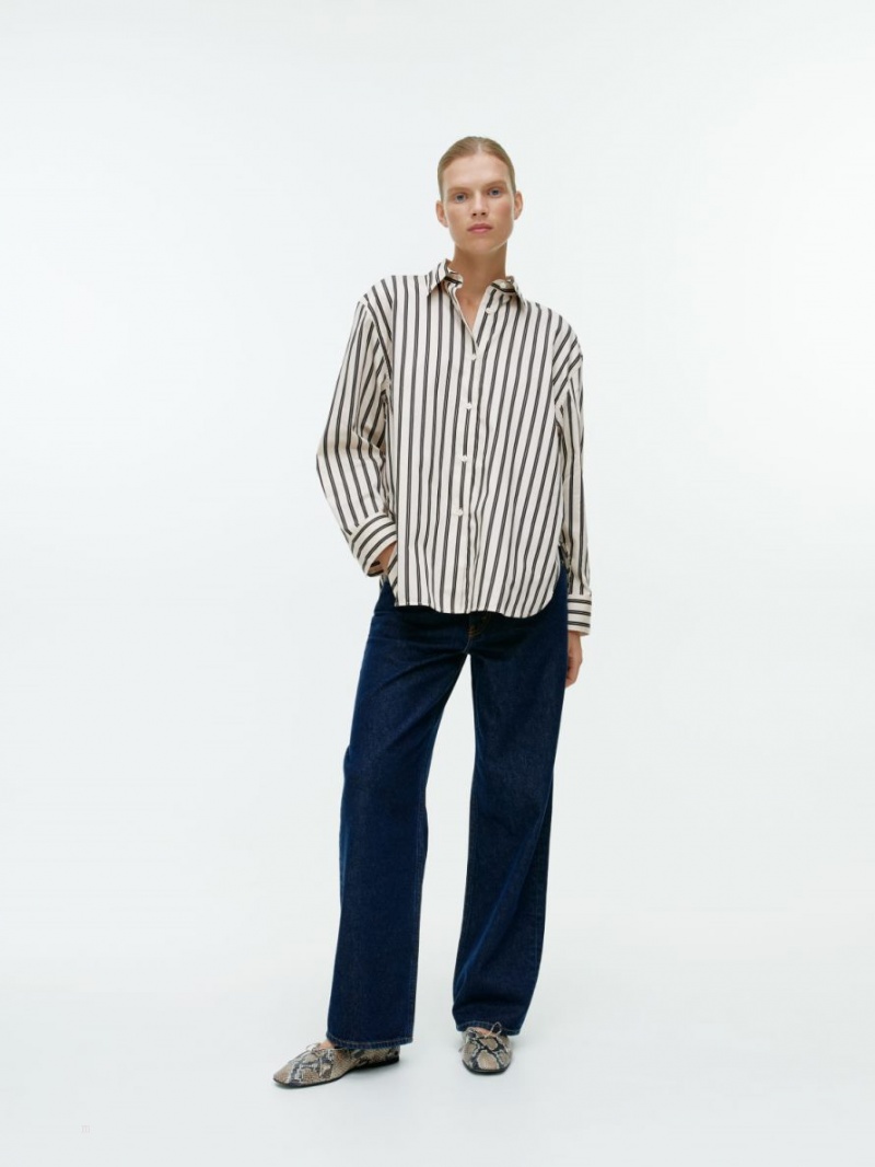 Camasa Arket Relaxed Poplin Dama Albi Negrii | Romania-LKTI58630