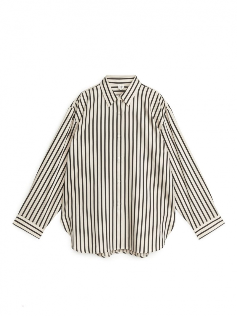 Camasa Arket Relaxed Poplin Dama Albi Negrii | Romania-LKTI58630