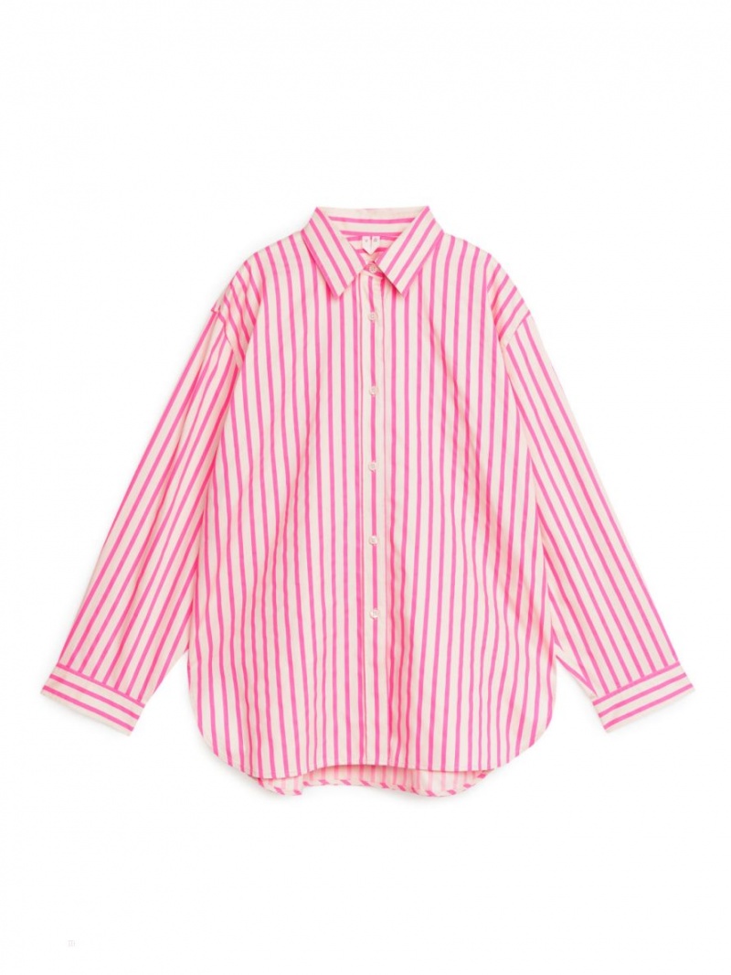 Camasa Arket Relaxed Poplin Dama Roz Albi | Romania-EQCK76893