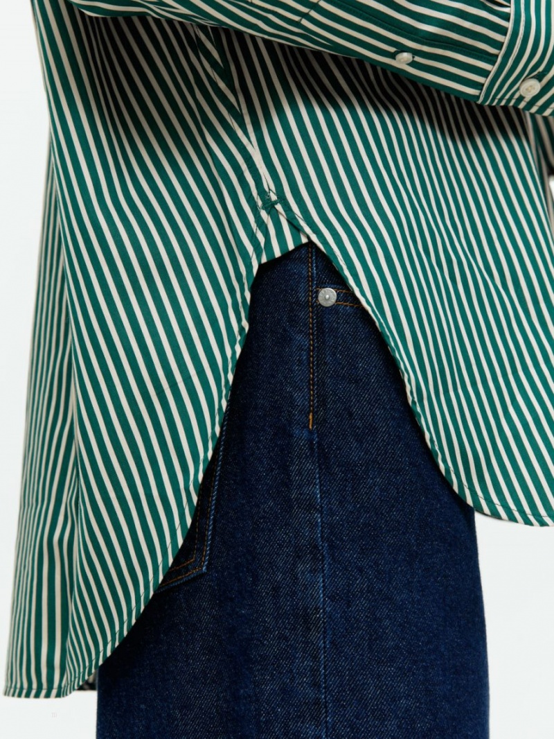 Camasa Arket Relaxed Poplin Dama Verzi Albi | Romania-AHYG50128