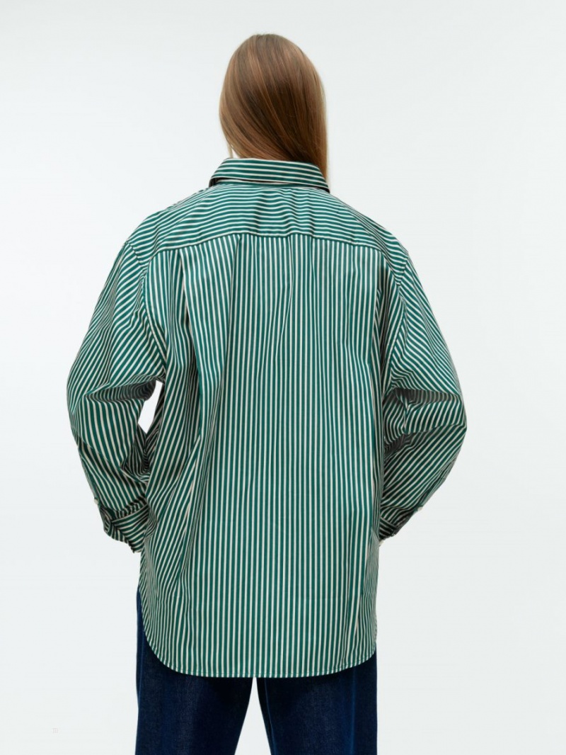 Camasa Arket Relaxed Poplin Dama Verzi Albi | Romania-AHYG50128