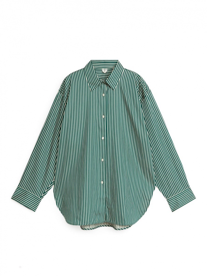 Camasa Arket Relaxed Poplin Dama Verzi Albi | Romania-AHYG50128