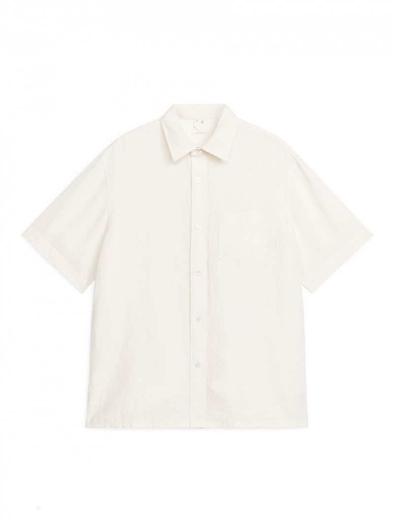 Camasa Arket Scurte-Sleeved Linen Barbati Albi | Romania-EYPF70261