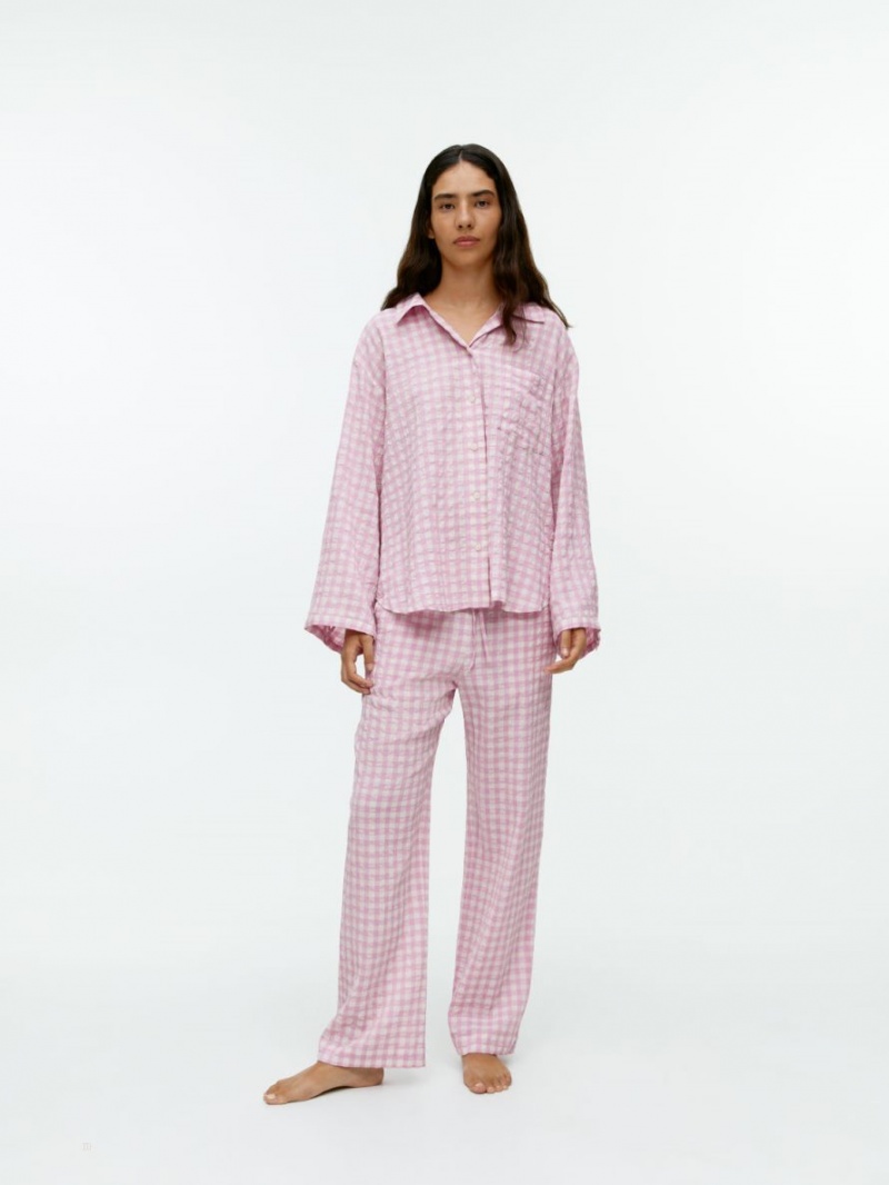 Camasa Arket Seersucker Pyjama Dama Roz Albi | Romania-CBUK45913