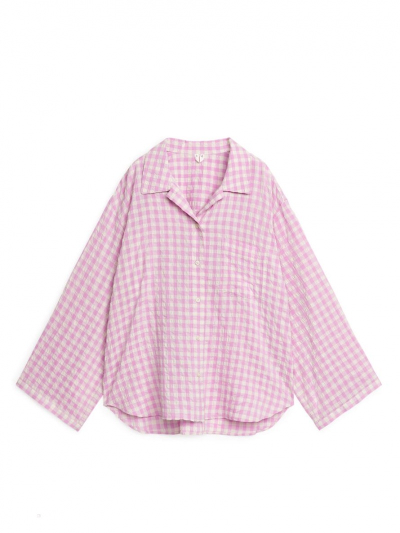 Camasa Arket Seersucker Pyjama Dama Roz Albi | Romania-CBUK45913
