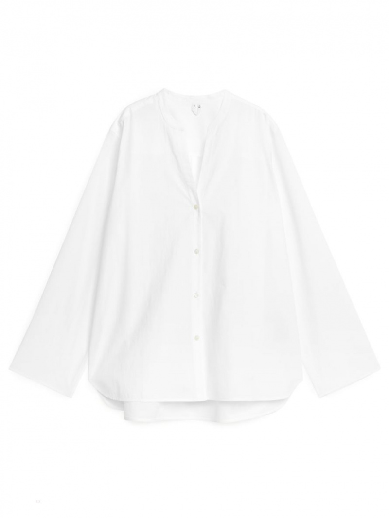 Camasa Arket Washed Bumbac Dama Albi | Romania-AMVS03149
