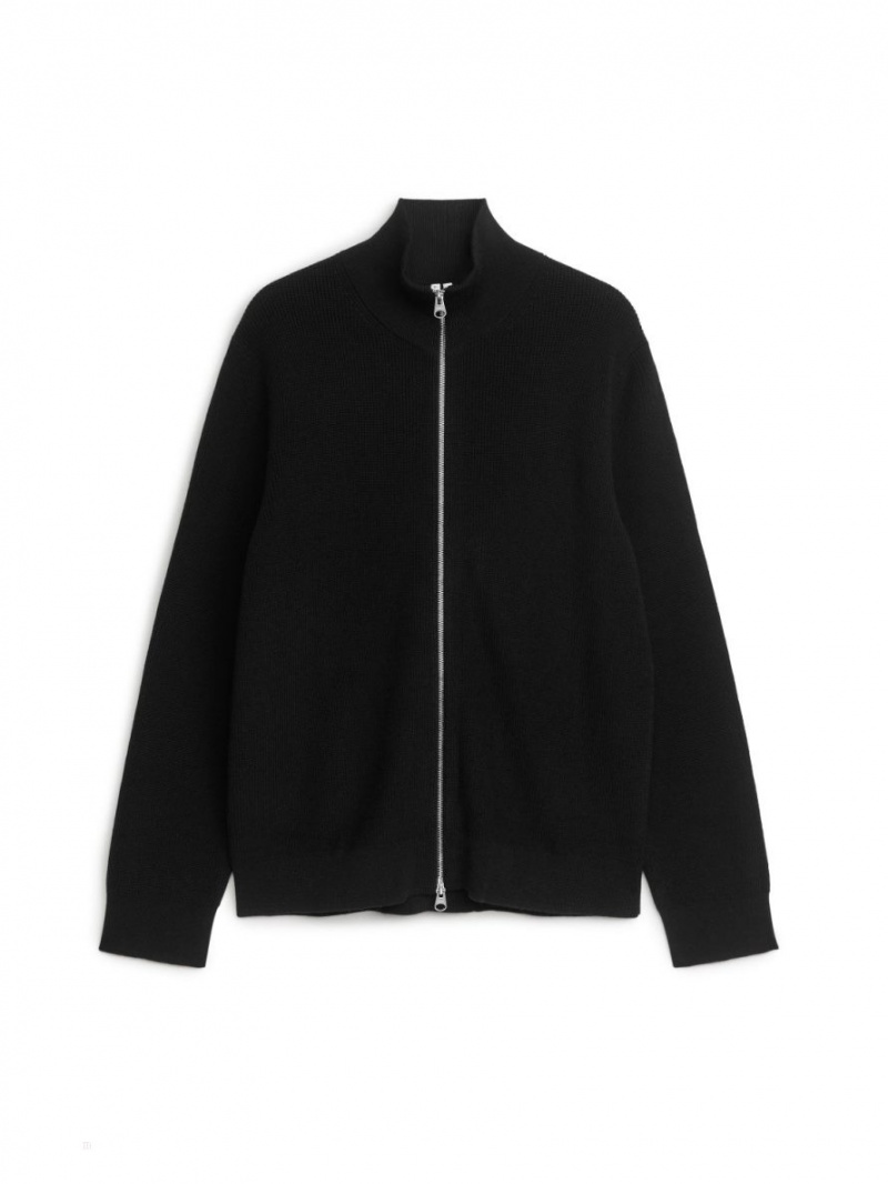 Cardigan Arket Lână Zip Barbati Negrii | Romania-EUQT63794