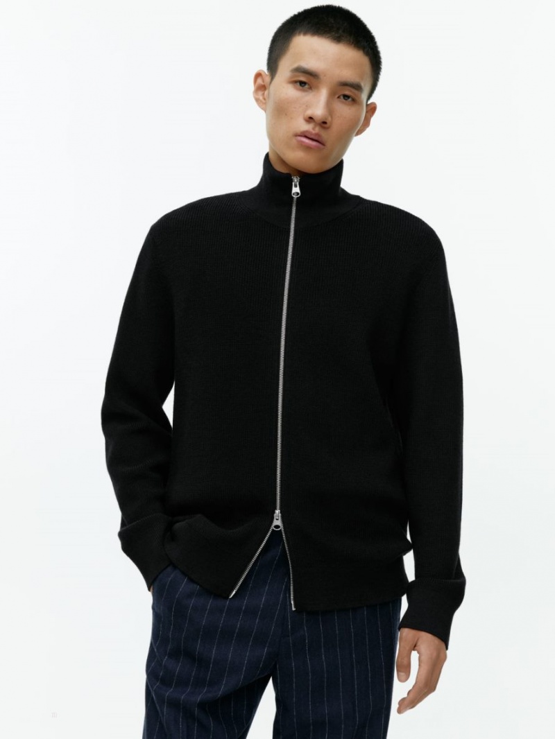 Cardigan Arket Lână Zip Barbati Negrii | Romania-EUQT63794