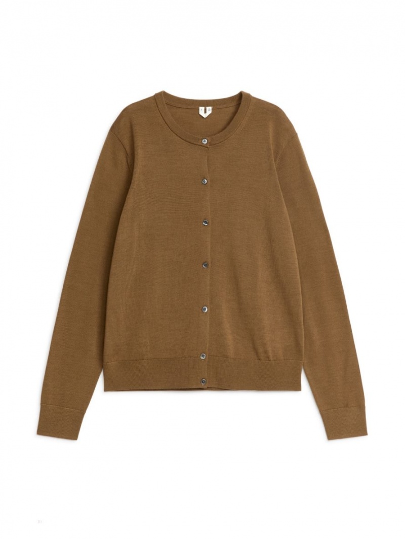 Cardigan Arket Merino Dama Bej Inchis | Romania-ACHL10836
