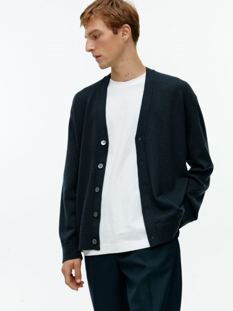 Cardigan Arket V-Neck Lână Barbati Negrii | Romania-BVSX78016