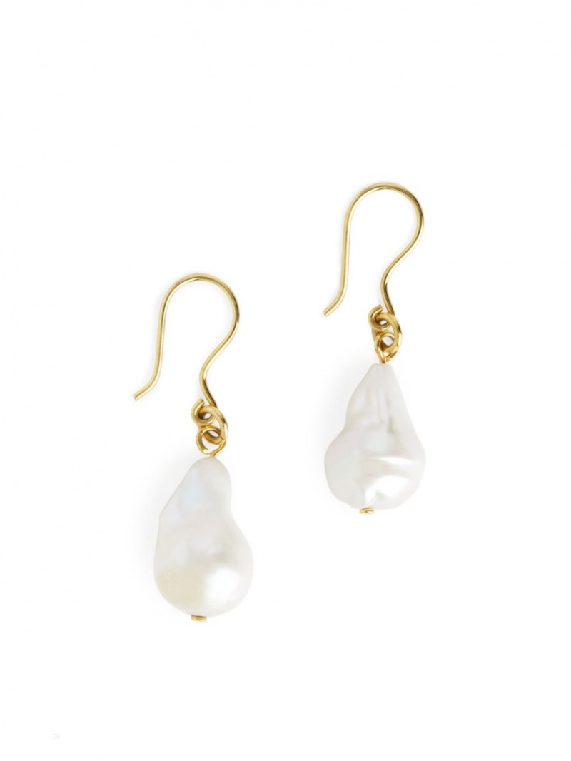 Cercei Arket Freshwater Pearl Hook Dama Aurii Albi | Romania-KRNA16307
