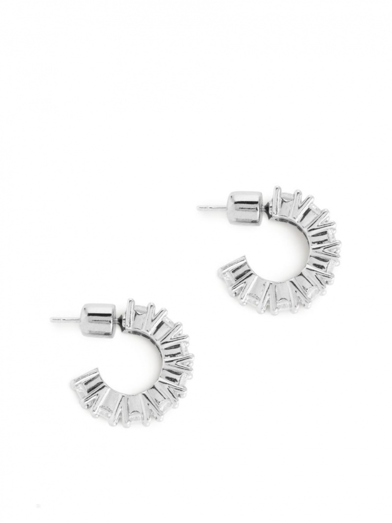 Cercei Arket Grosolan Rhinestone Hoops 20 mm Dama Argintii | Romania-BVKQ57140