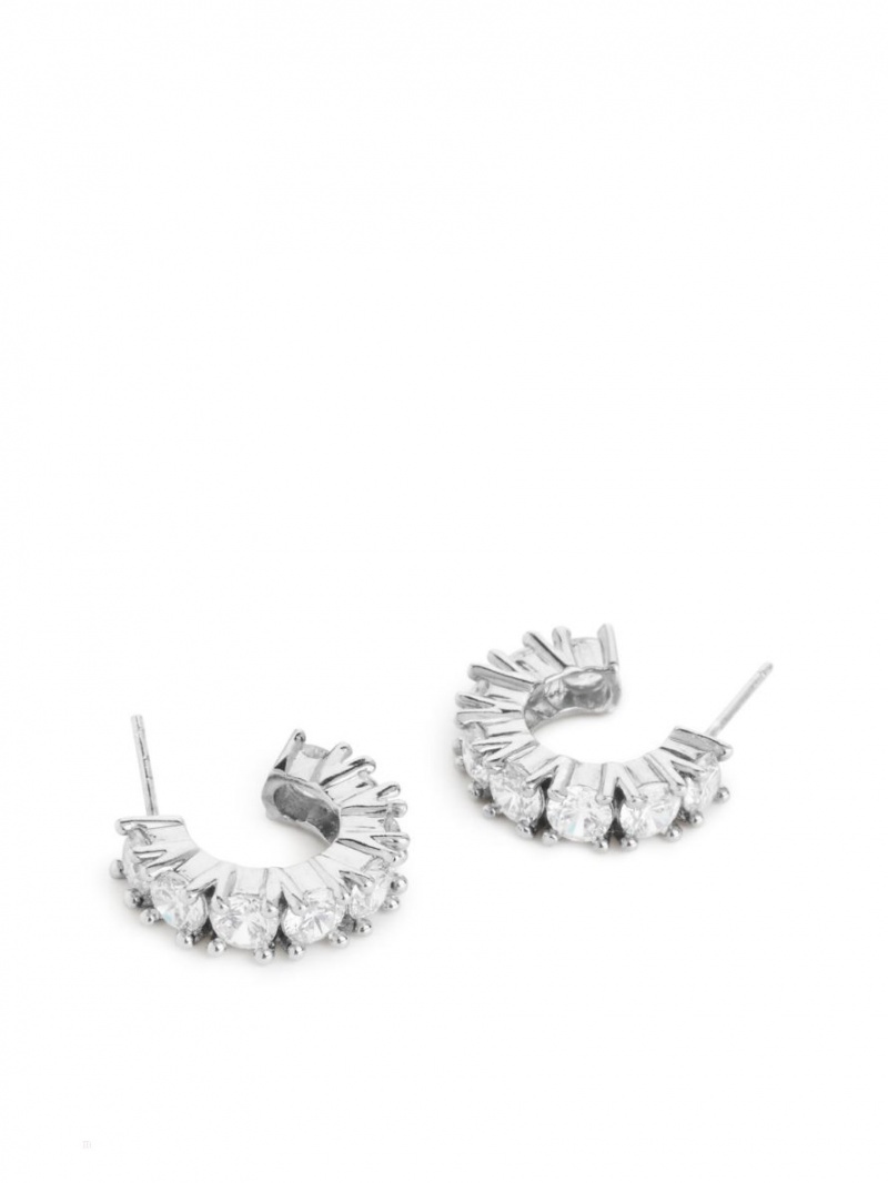 Cercei Arket Grosolan Rhinestone Hoops 20 mm Dama Argintii | Romania-BVKQ57140