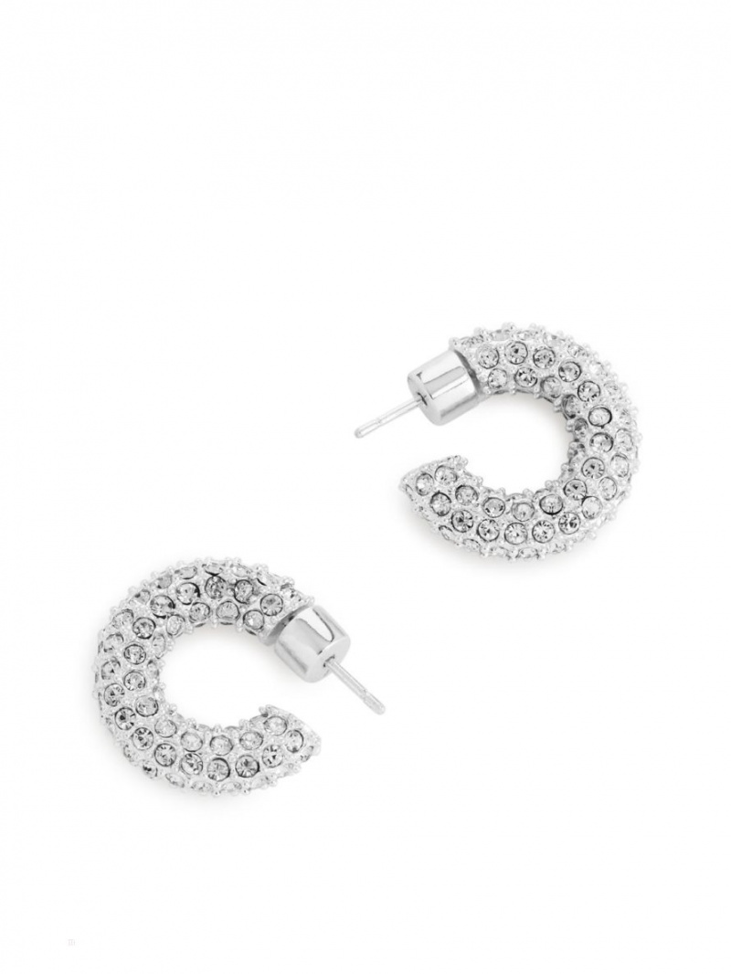 Cercei Arket Rhinestone Hoop Dama Argintii | Romania-YUZO61398