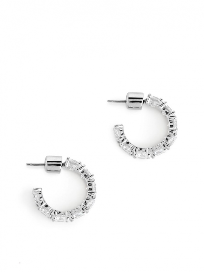Cercei Arket Rhinestone Hoops 20 mm Dama Argintii | Romania-TJEF98254