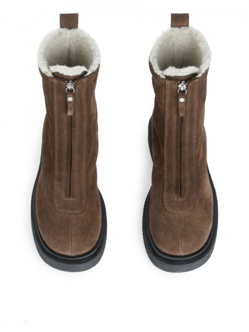 Cizme de Piele Arket Faux Fur Dama Maro | Romania-DXRS28479