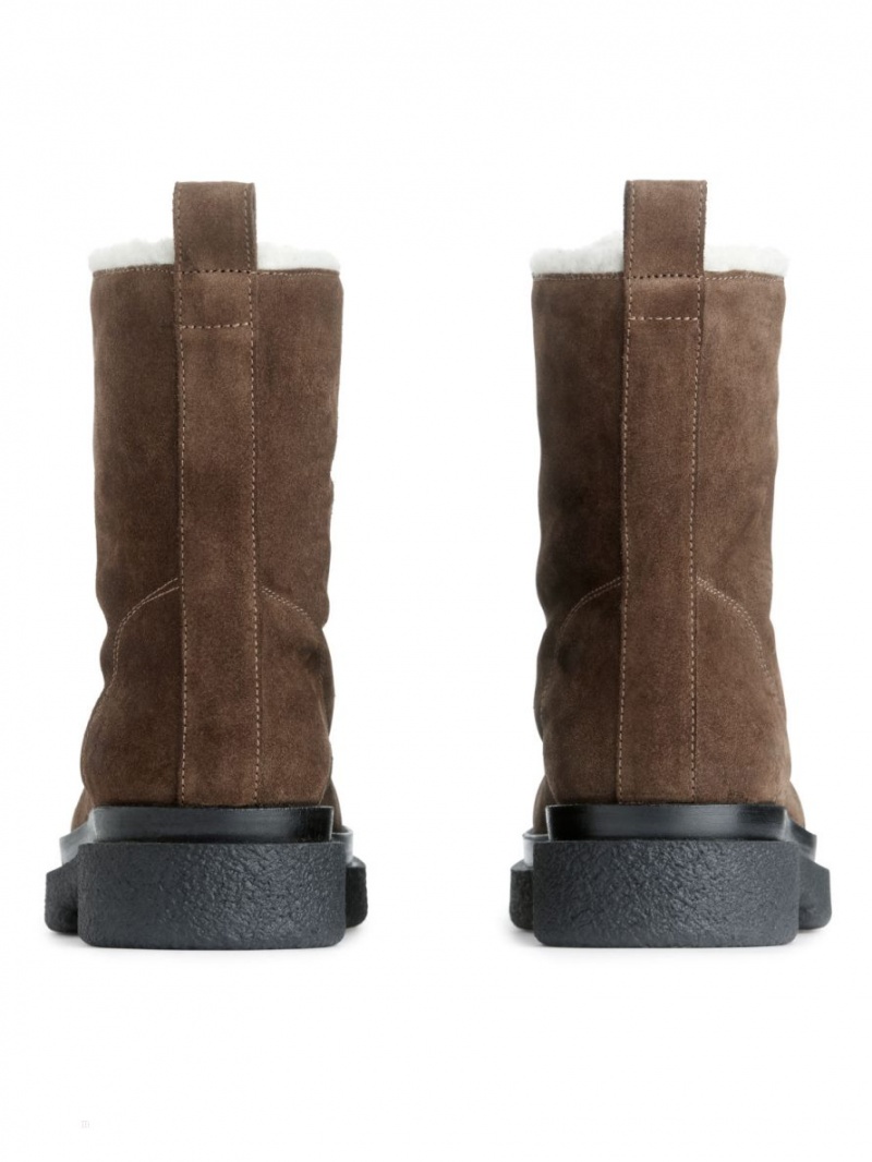 Cizme de Piele Arket Faux Fur Dama Maro | Romania-DXRS28479