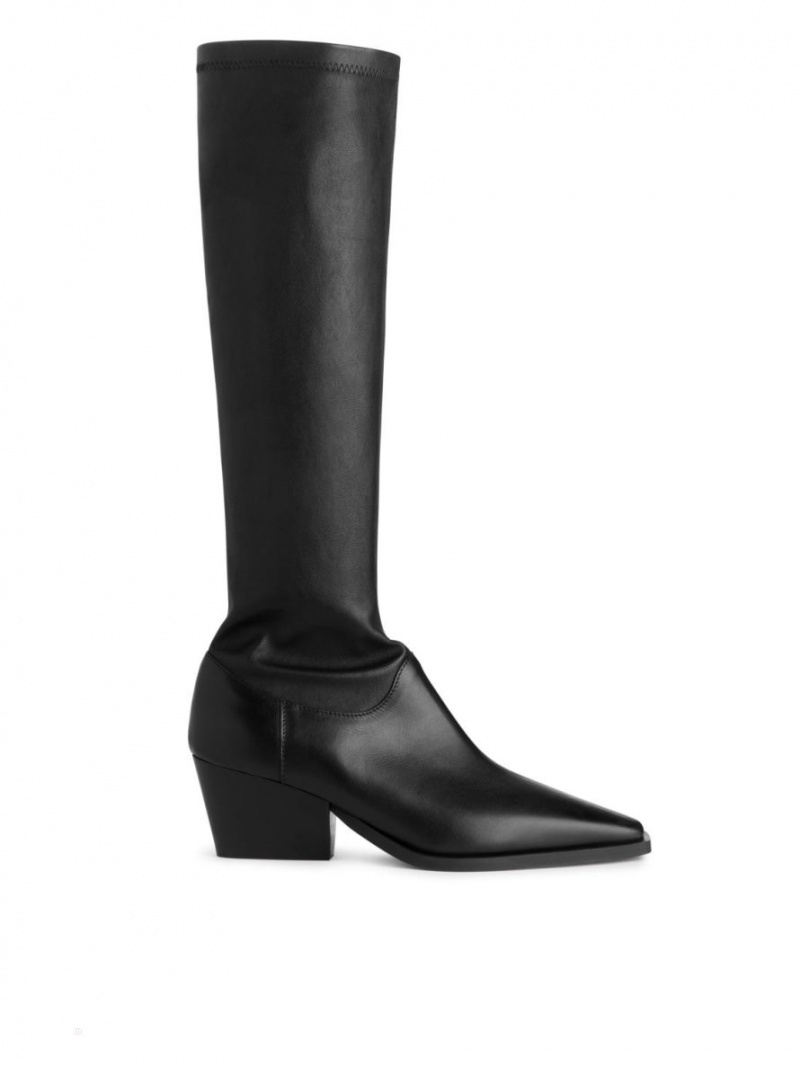 Cizme de Piele Arket Stretch Dama Negrii | Romania-FNZS96531