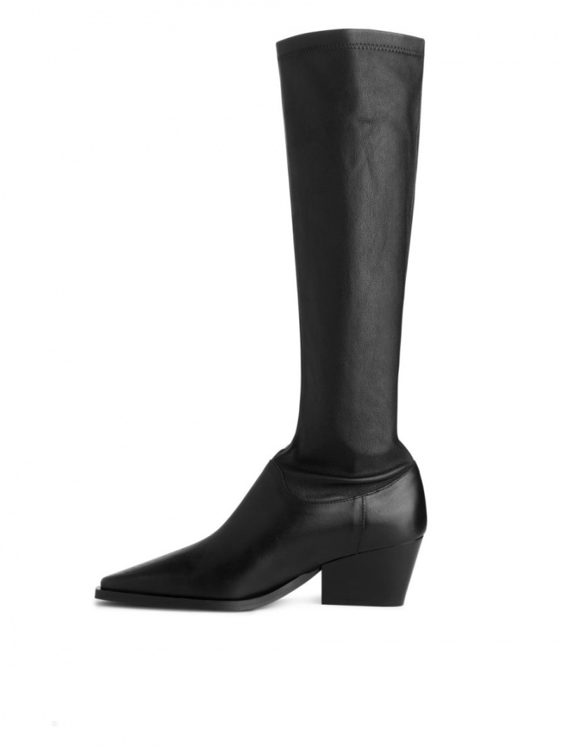 Cizme de Piele Arket Stretch Dama Negrii | Romania-FNZS96531