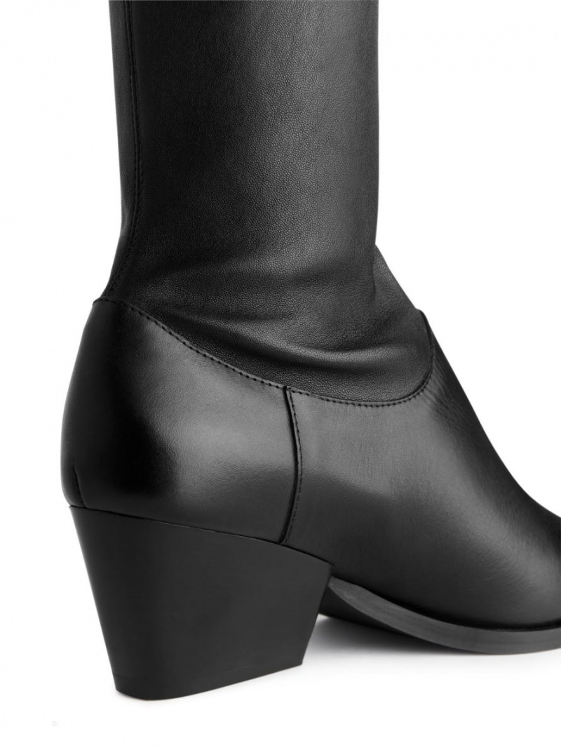 Cizme de Piele Arket Stretch Dama Negrii | Romania-FNZS96531