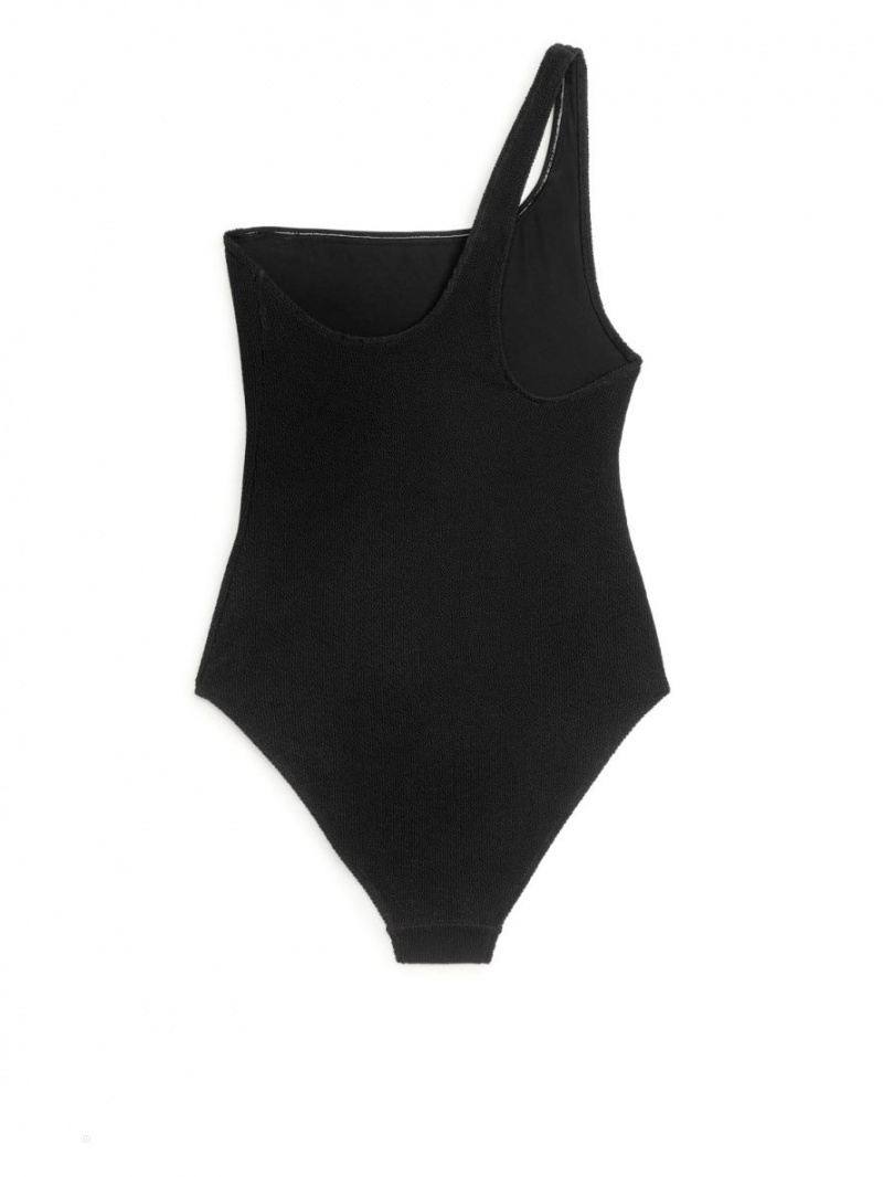 Costum de Baie Arket Crinkle One-Shoulder Dama Negrii | Romania-USLD46973