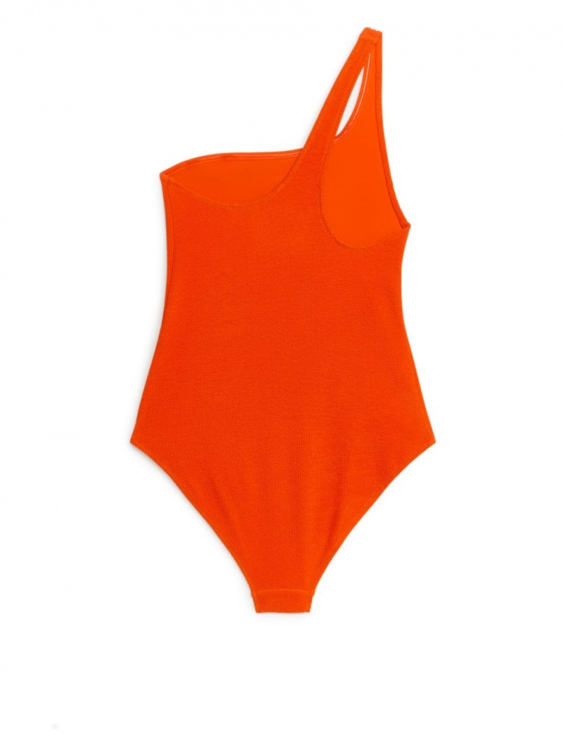 Costum de Baie Arket Crinkle One-Shoulder Dama Portocalii | Romania-DBCF59726