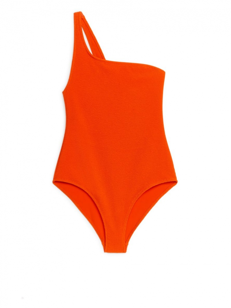 Costum de Baie Arket Crinkle One-Shoulder Dama Portocalii | Romania-DBCF59726