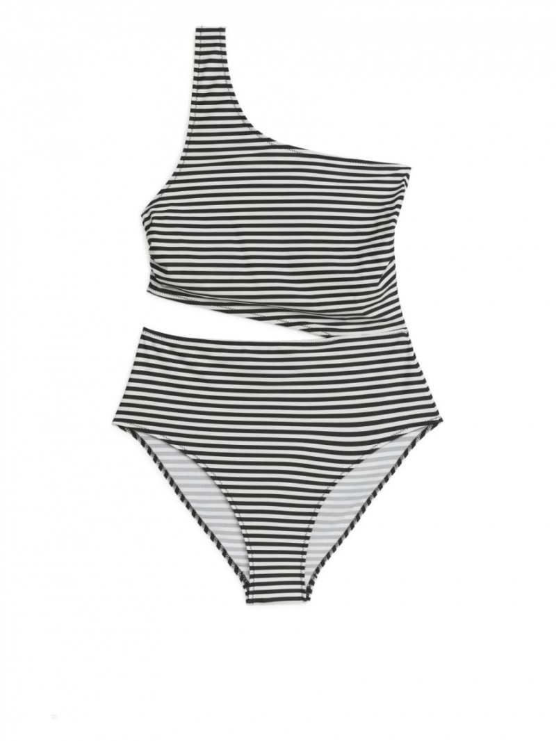 Costum de Baie Arket Cut-Out One-Shoulder Dama Albi Negrii | Romania-XTLD16857