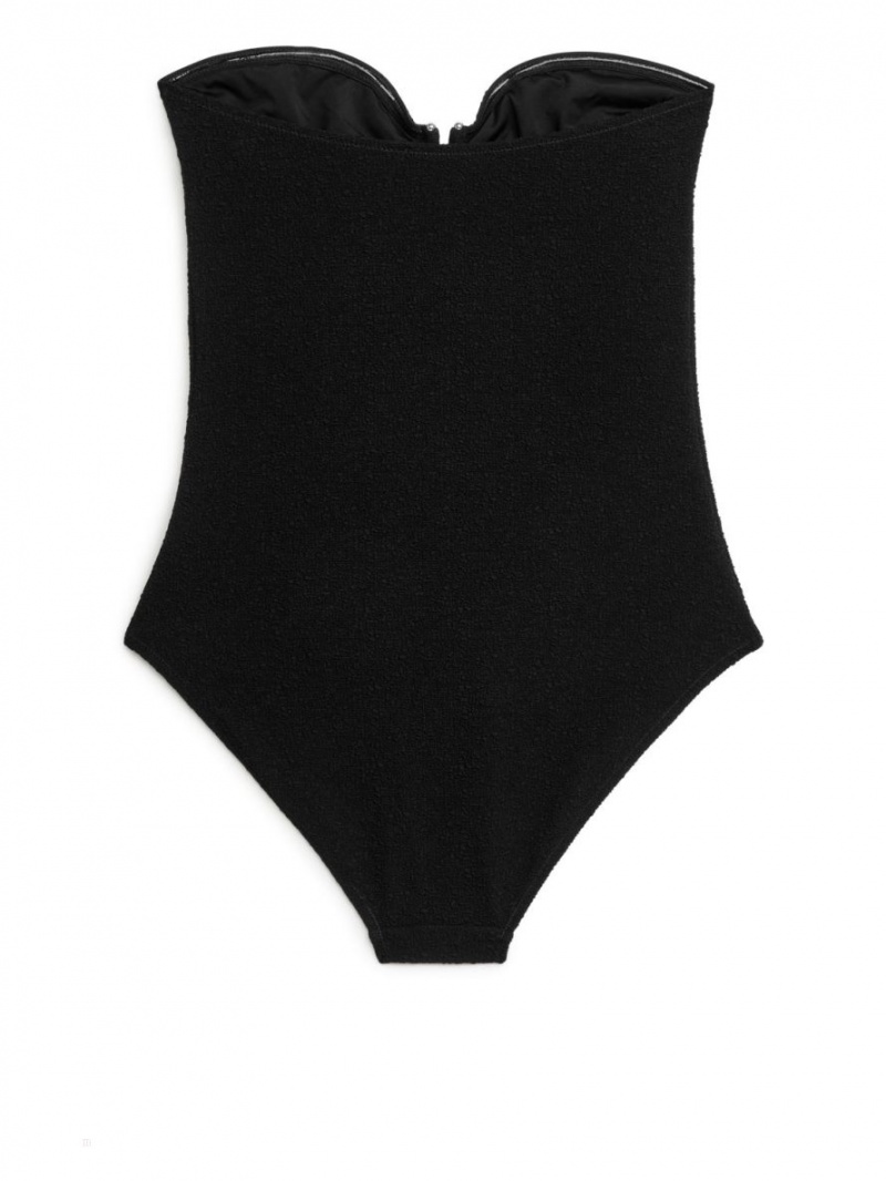 Costum de Baie Arket Textured Bandeau Dama Negrii | Romania-NCRZ20176