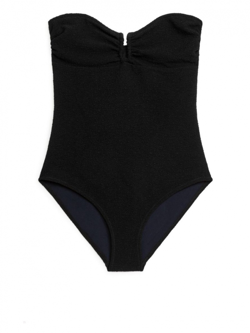 Costum de Baie Arket Textured Bandeau Dama Negrii | Romania-NCRZ20176