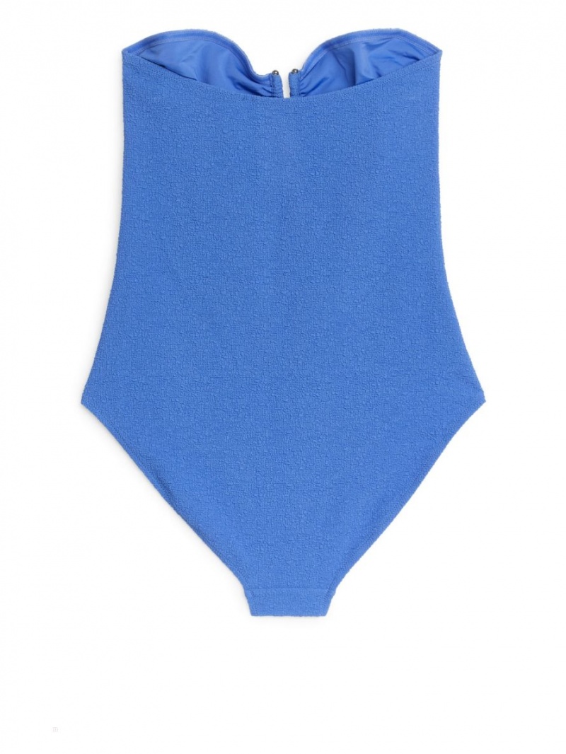 Costum de Baie Arket Textured Bandeau Dama Albastri | Romania-TADC57406