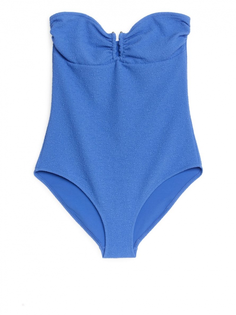 Costum de Baie Arket Textured Bandeau Dama Albastri | Romania-TADC57406