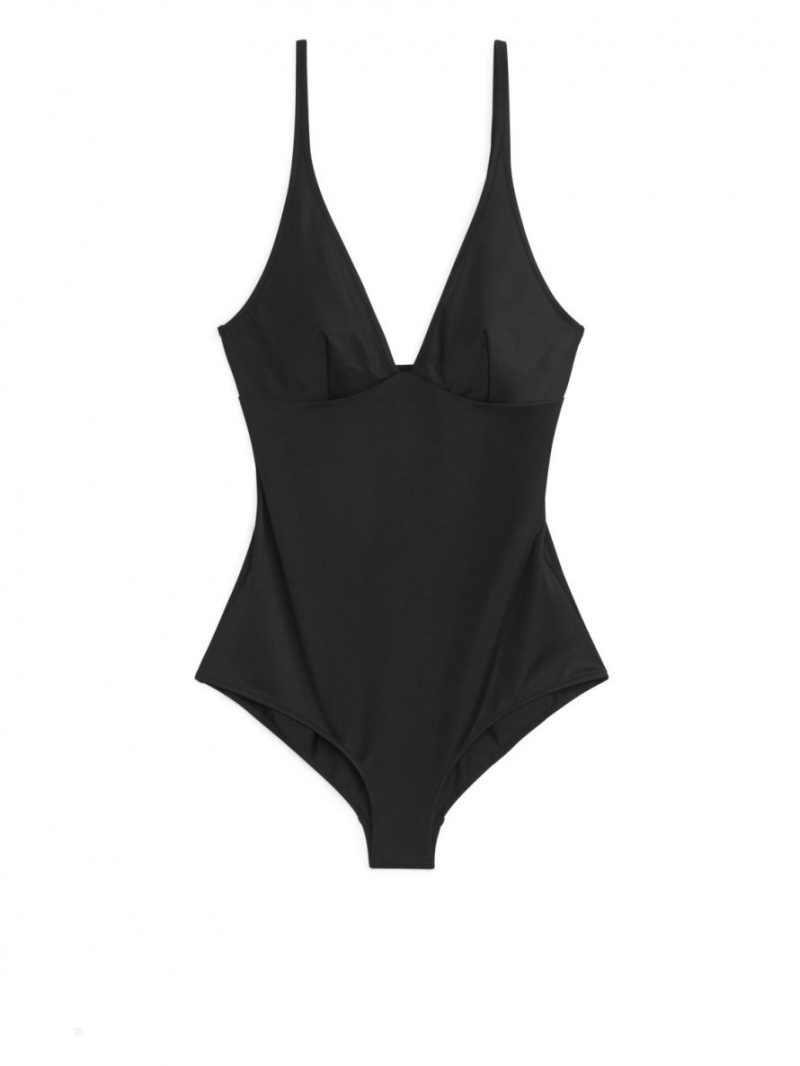 Costum de Baie Arket V-Neck Dama Negrii | Romania-QNYZ28907