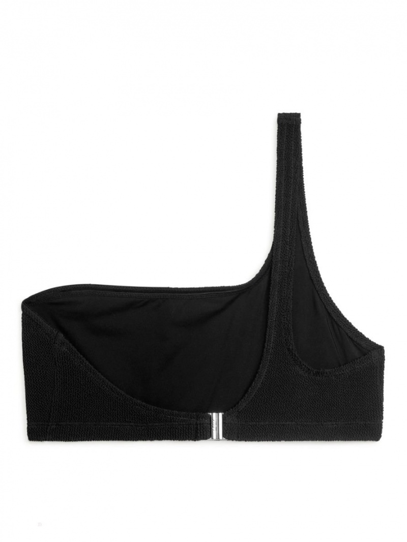Costume De Baie Arket Crinkle One-Shoulder Bikini Top Dama Negrii | Romania-BIYO80917