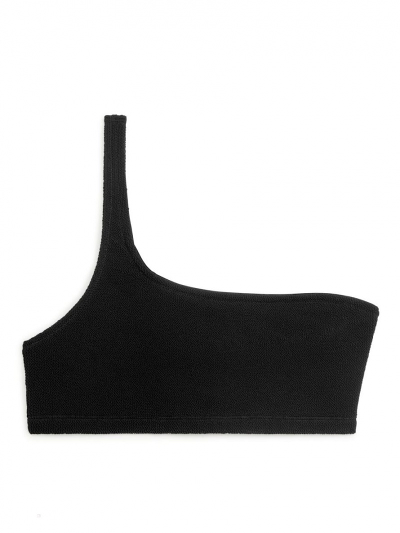 Costume De Baie Arket Crinkle One-Shoulder Bikini Top Dama Negrii | Romania-BIYO80917