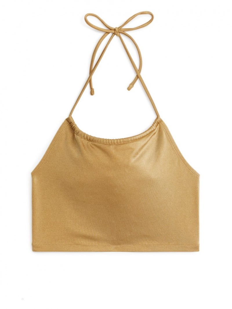Costume De Baie Arket Halterneck Bikini Top Dama Aurii | Romania-ZVMN69235