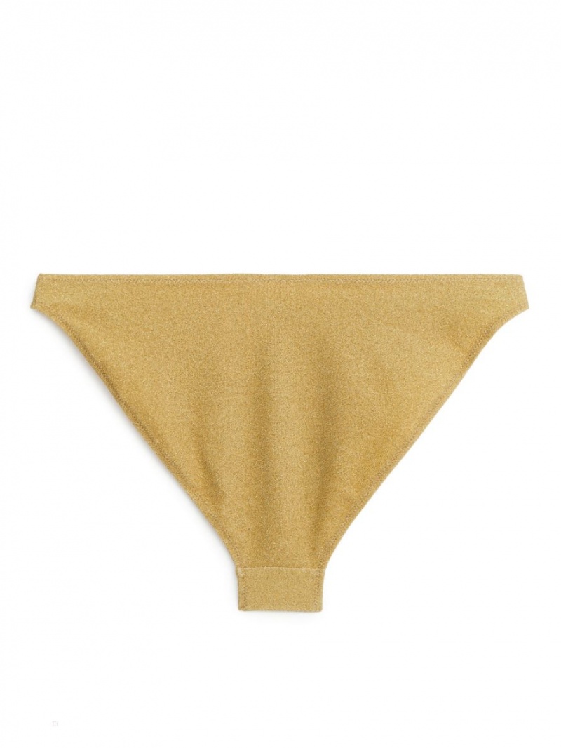 Costume De Baie Arket Mid-High Talie Glittery Bikini Bottom Dama Aurii | Romania-HQWJ98623