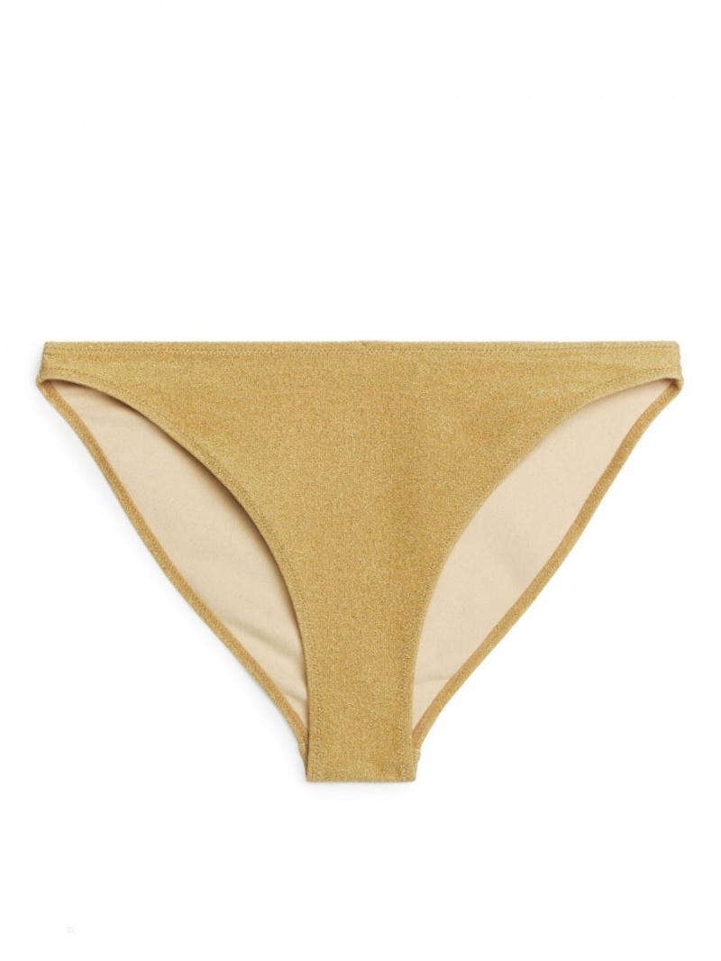 Costume De Baie Arket Mid-High Talie Glittery Bikini Bottom Dama Aurii | Romania-HQWJ98623