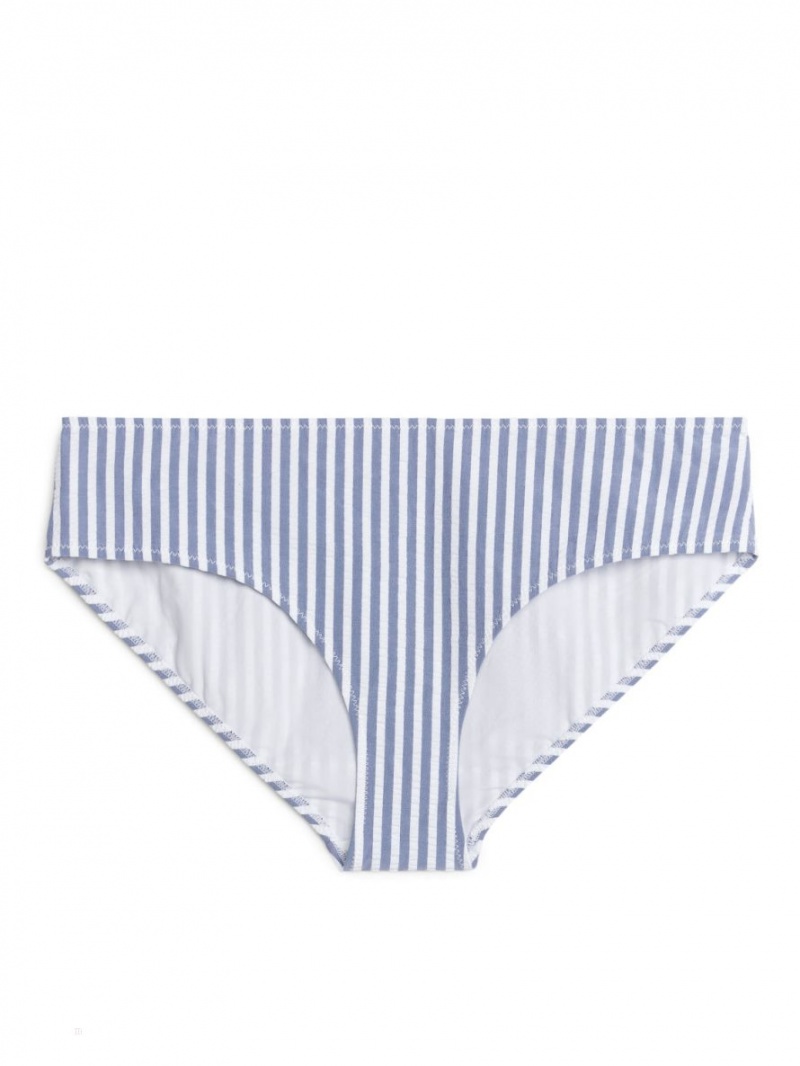 Costume De Baie Arket Seersucker Bikini Bottom Dama Albastri Albi | Romania-EXYD86754