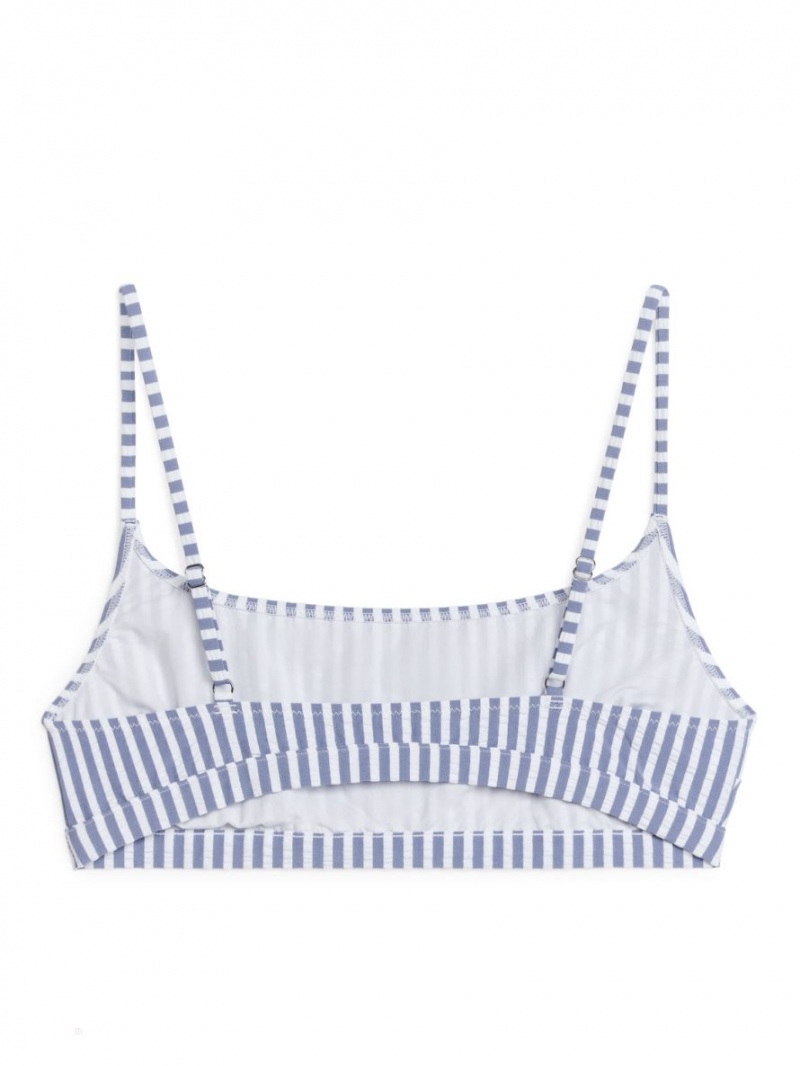 Costume De Baie Arket Seersucker Bikini Top Dama Albastri Albi | Romania-UPOY97042