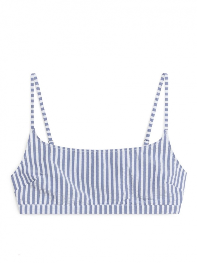 Costume De Baie Arket Seersucker Bikini Top Dama Albastri Albi | Romania-UPOY97042