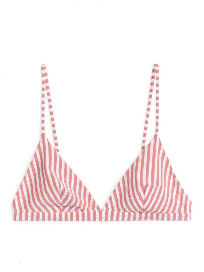 Costume De Baie Arket Seersucker Bikini Top Dama Rosii Albi | Romania-HMUY68790