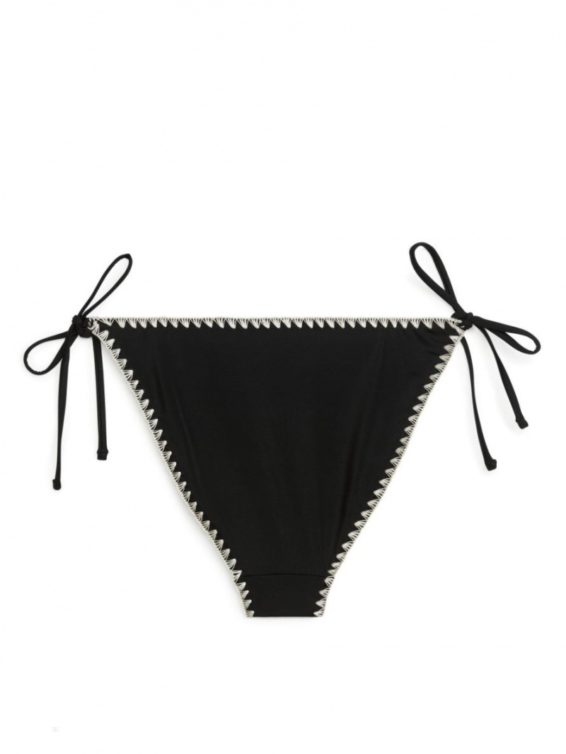 Costume De Baie Arket Tie Tanga Bikini Bottom Dama Negrii Albi | Romania-EKTJ19206