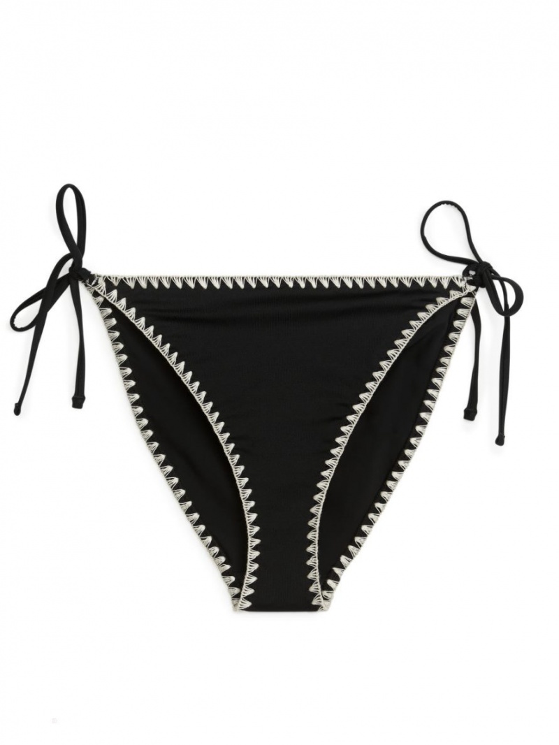 Costume De Baie Arket Tie Tanga Bikini Bottom Dama Negrii Albi | Romania-EKTJ19206