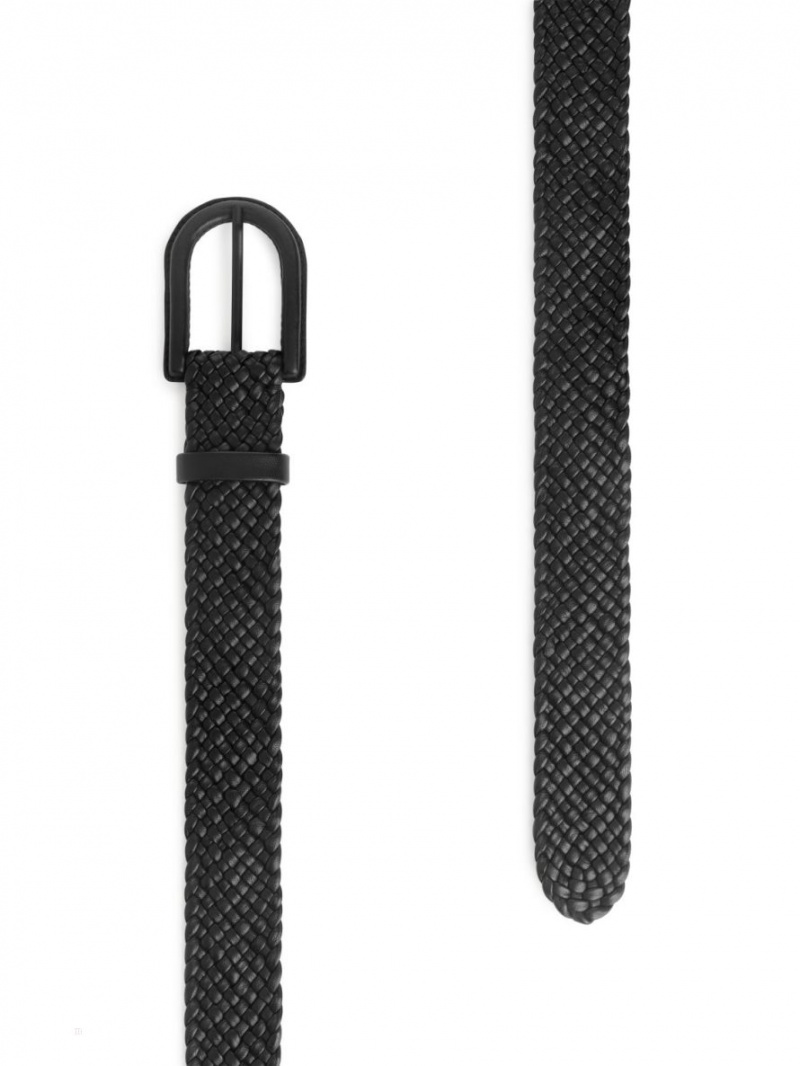 Curea Arket Braided Piele Dama Negrii | Romania-QEGV86047
