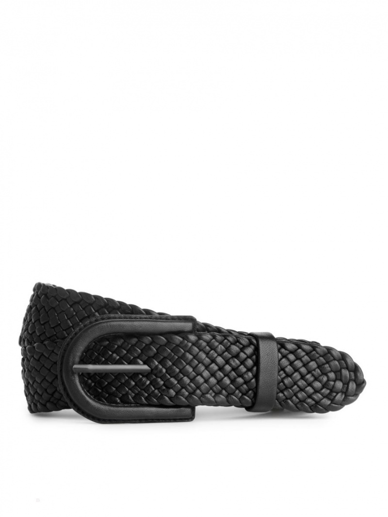 Curea Arket Braided Piele Dama Negrii | Romania-QEGV86047