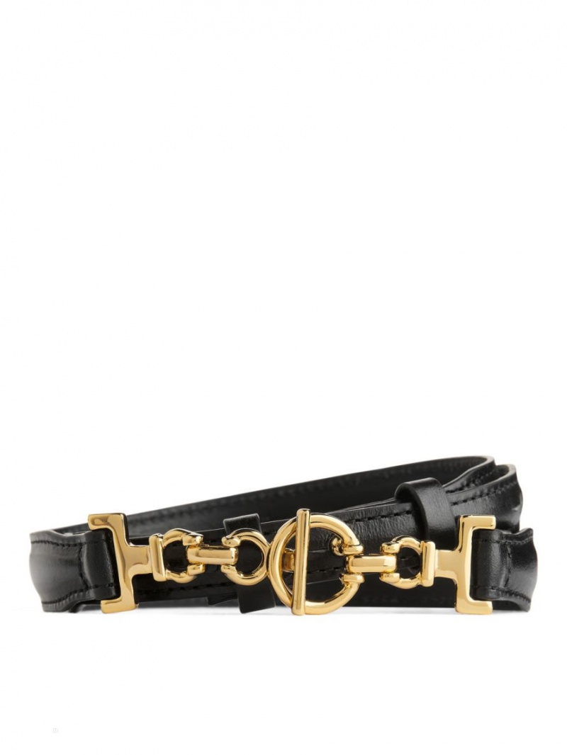 Curea Arket T-Bar Clasp Piele Dama Negrii | Romania-PITH37510