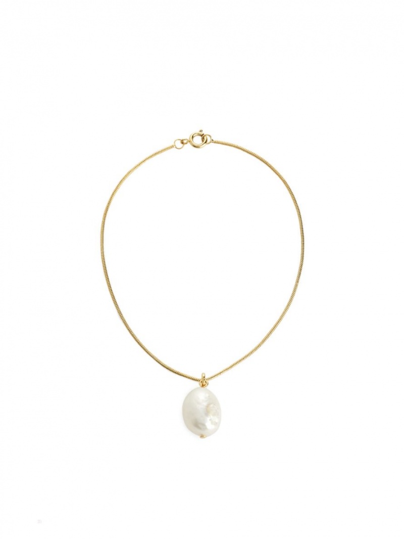 Curea Cu Lanț Arket Freshwater Pearl Pendant Anklet Dama Aurii Albi | Romania-IAOU64782