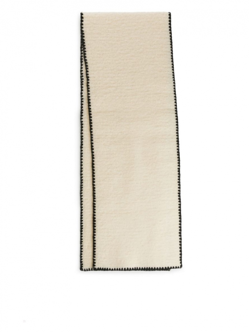Esarfa Arket Blanket Stitch Lână Dama Albi Negrii | Romania-SIHU86031
